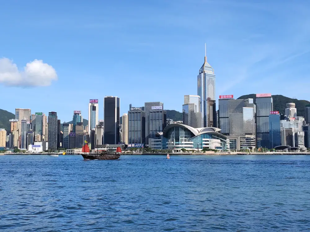 Hong Kong Island skyline across Victoria Harbour by day