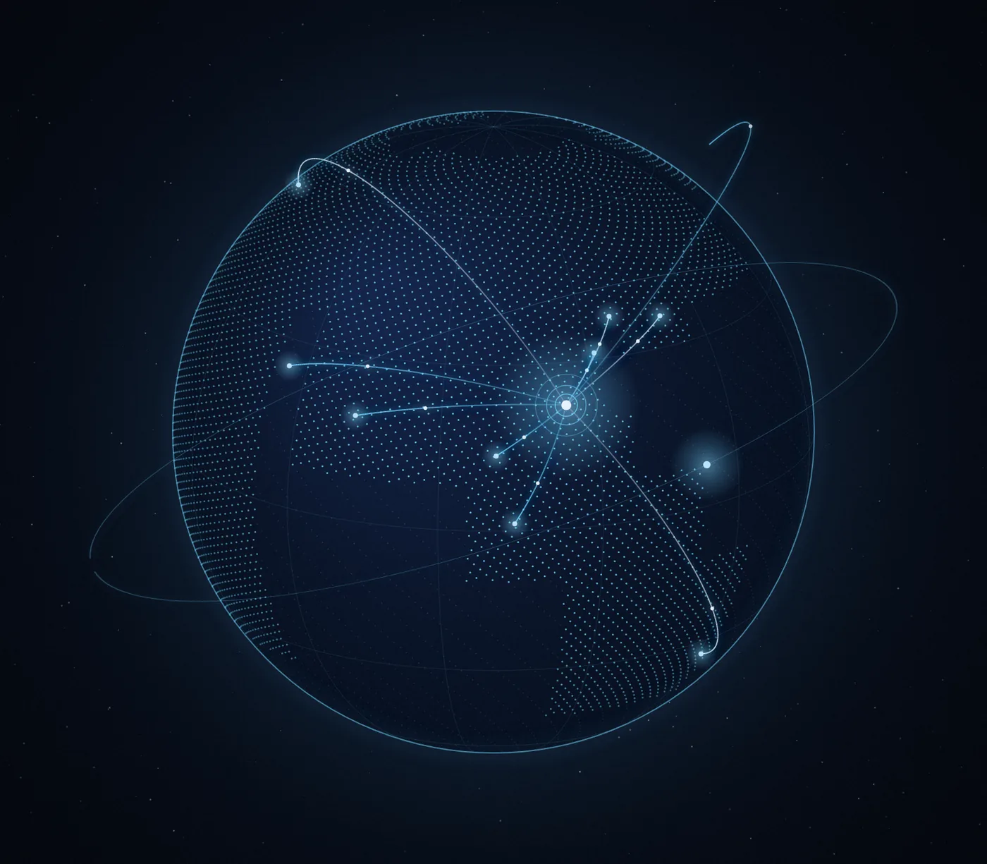 Illustrated globe with trade routes radiating from Hong Kong